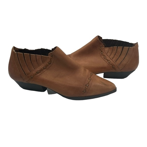 Ferrante Brown Embellished Slip On Leather Ankle Booties Size 7 1/2 Women’s - Picture 1 of 9